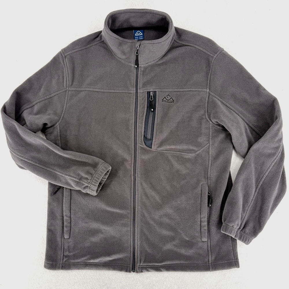 Outdoor Sports Mens Full Zip Fleece Jacket Gray XL Mock‎ Neck Hiking Layering